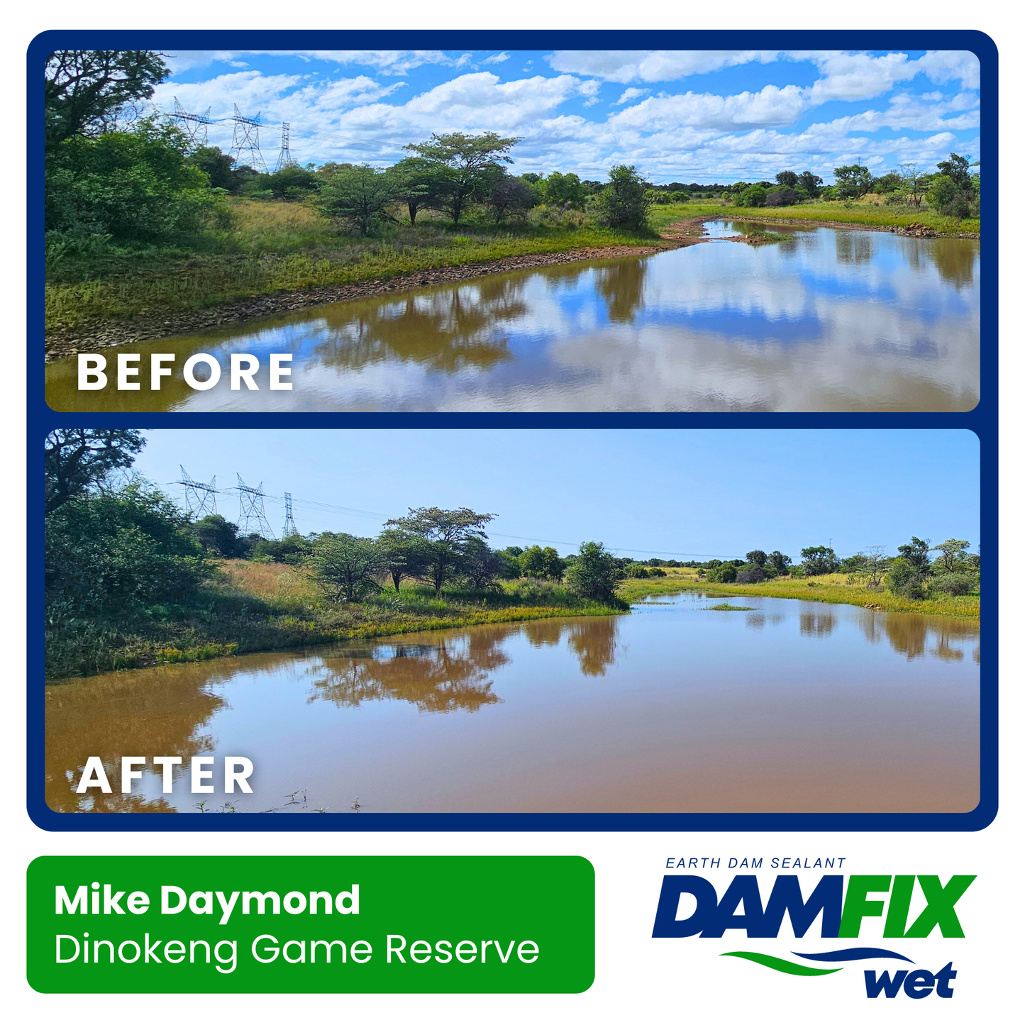 DAMFIX Wet Before and After - Mike Daymond Dinokeng Game Reserve