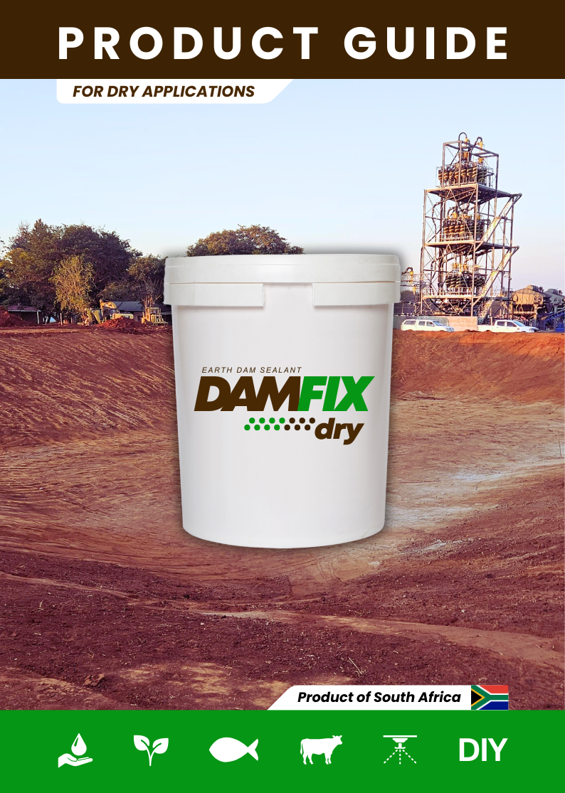 DAMFIX Dry Product Guide at empty dam at mine