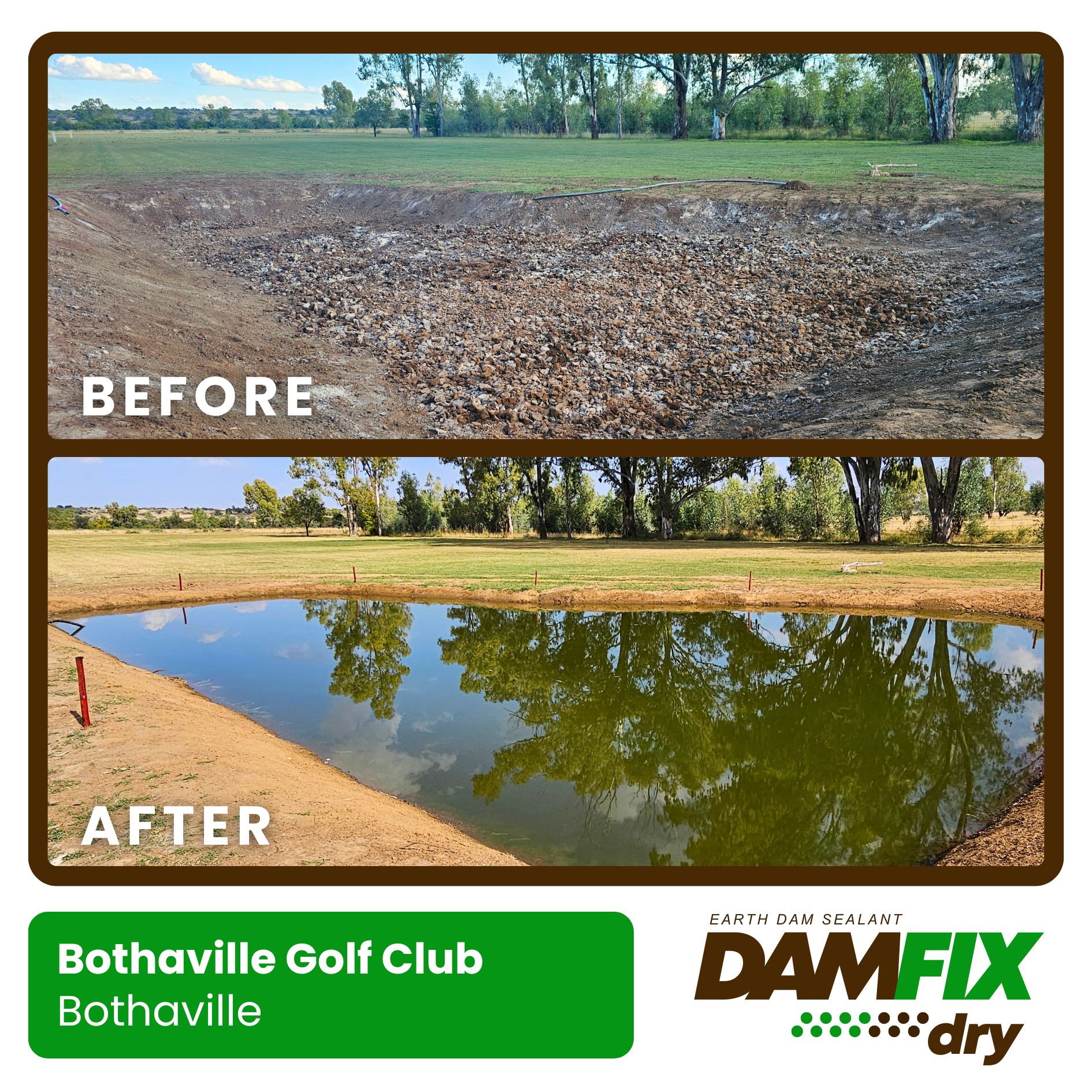 DAMFIX Dry Before and After - Bothaville Golf Club Bothaville