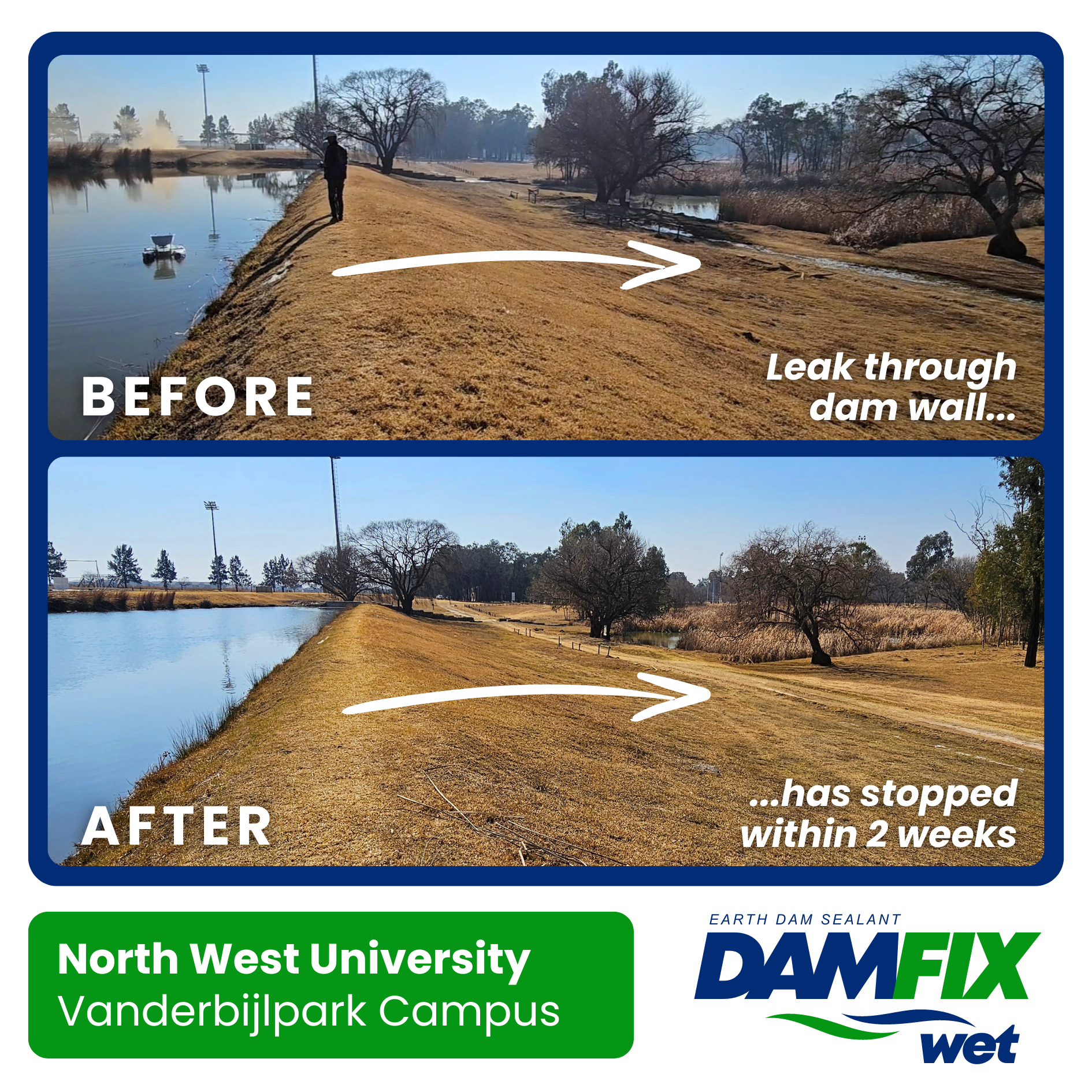 DAMFIX Wet Application at North West University Vanderbijlpark Campus Before and After