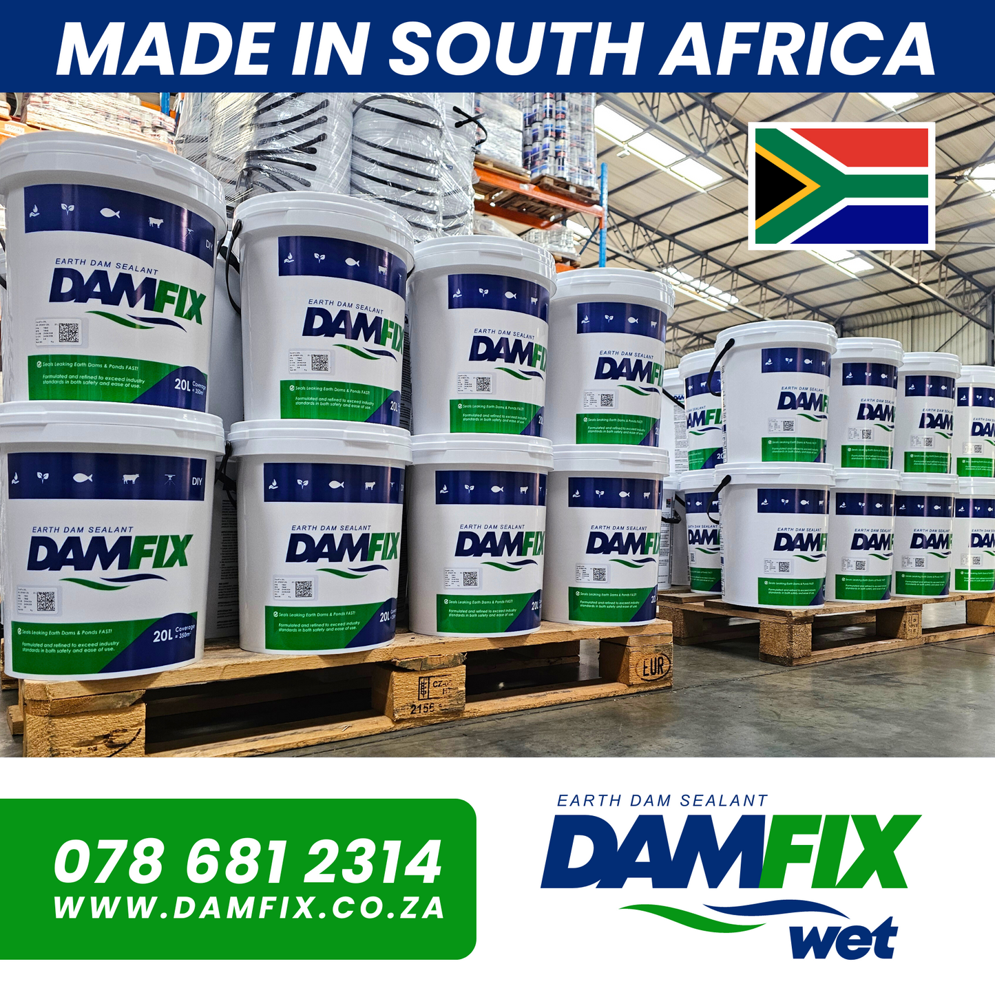 DAMFIX Wet Made in South Africa Warehouse Pallets Shot