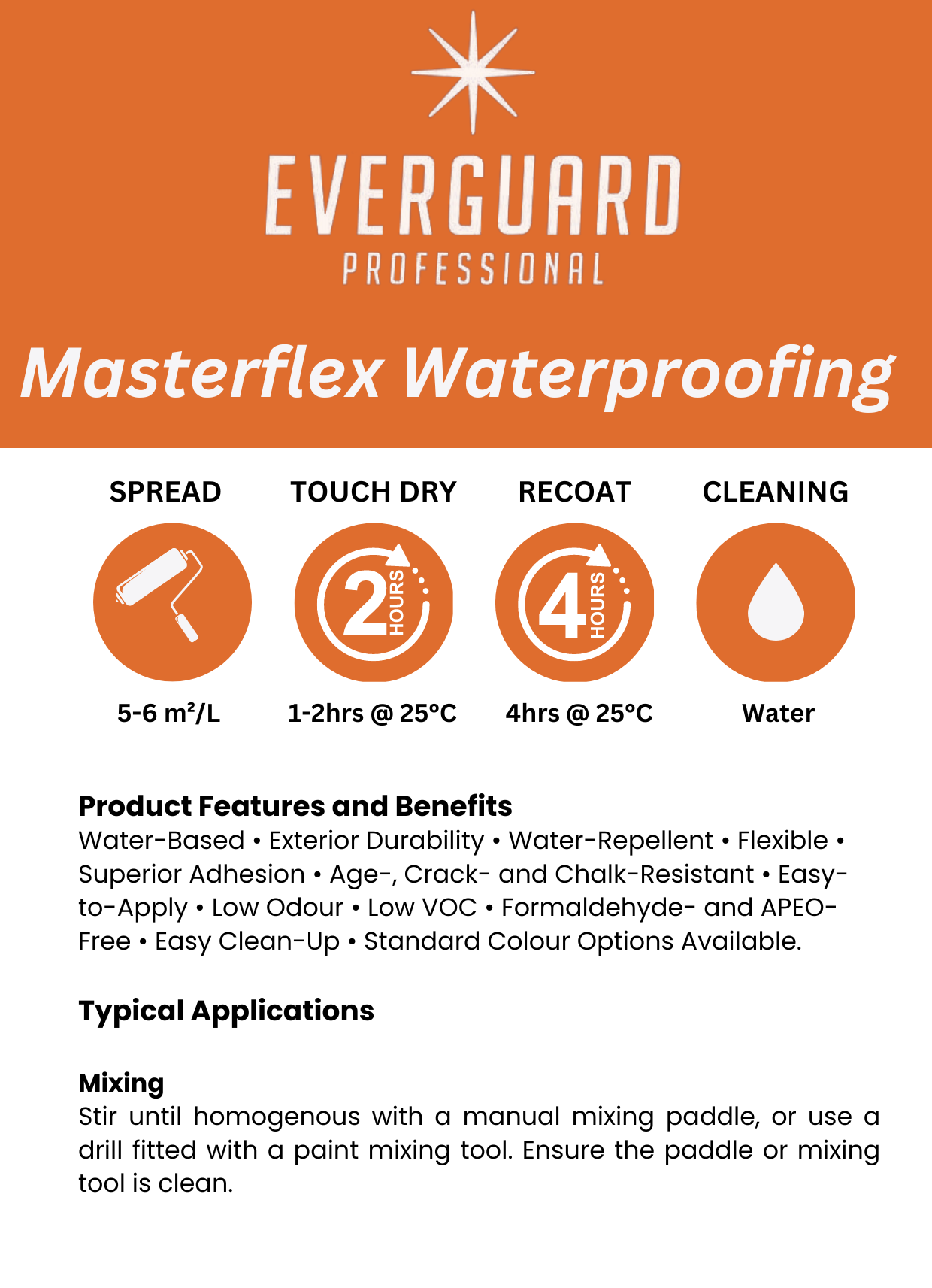 Everguard Masterflex Waterproofing Quick Reference Guide Front Page